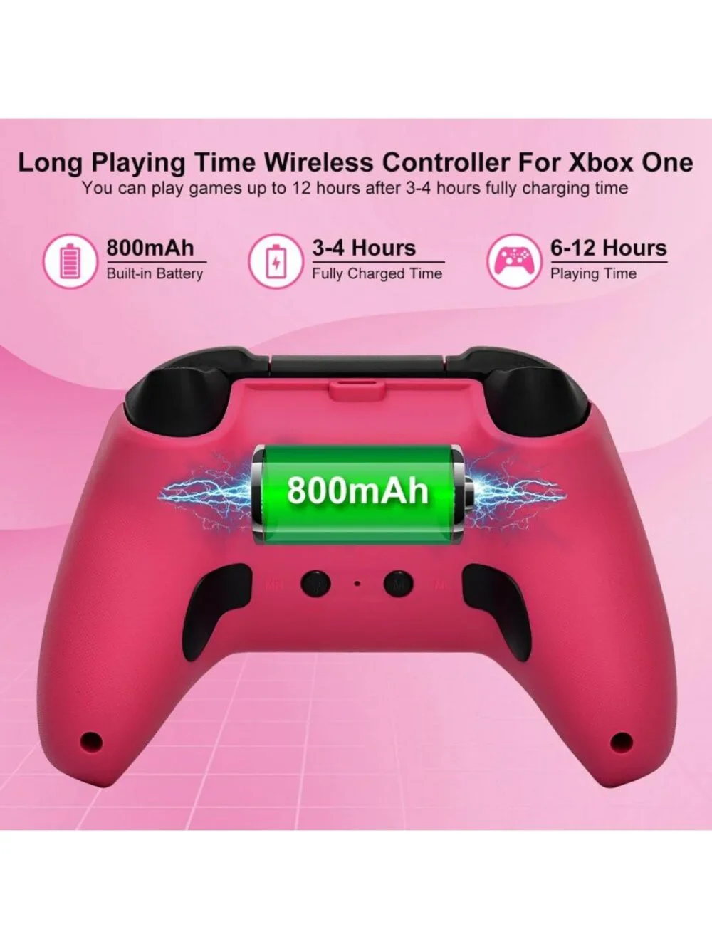 Wireless RGB LED Xbox One Controller - 2.4GHz, Rechargeable, Deep Pink, 3.5mm
